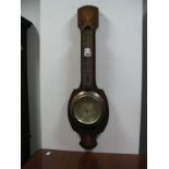 A Circa 1910 Oak Cased Barometer/Fahrenheit Thermometer, with foliate inlaid decoration to the top