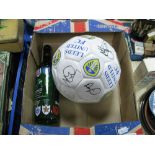 A Signed Leeds United Football, plus a 1991 Rugby World Cup bottle.