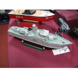 A Wood Constructed Remote Control Model of a Warship, fitted with an MFA electric motor, 7.2 volt