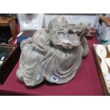 A Large Carved Soapstone Model of a Seated Oriental Elder.