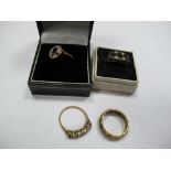 A 9ct Gold Seven Stone Ring, together with three further rings. (4)