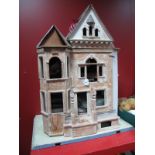 A First Half XX Century Dolls House. In style of a Victorian town house. Made from pine. Single