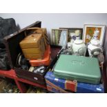 Cast Storage Box, stainless steel teawares, table lamp bases, digital camera, binoculars, sewing