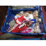 Eight Sindy, Barbie and Similar Dolls, with a few outfits.