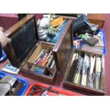 XIX Century Rosewood Writing Box, with brass mounts and escutcheon, a XIX Century mahogany box