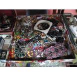 Diamanté and Other Costume Jewellery, including bangles, brooches, etc:- One Tray