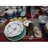 Crown Staffordshire Coffee Cans, glass table lamp with inclusions, Continental dish etc :- One Tray