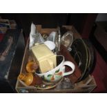 Hornsea Condiments on Wooden Stand, large cup and saucer, basket shaped ceiling light with glass