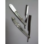 A c.1880 Cutthroat Razor, mother of pearl scales, brass lined, hand forged 1/2" crocus polished