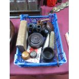 A Quantity of Mainly Treen Items, including candlesticks, brushers, cribbage board, among other