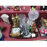 A Glass Table Lamp, with spherical shade, pair of vases, SB barometer, coinage, cameras, brass