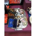 Pill Boxes, sugar tongs, dress buttons (incomplete), polished hardstone necklaces, etc:- One Tray