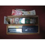 A Collection of Assorted Coins, including commemorative, proof set, etc, contained in a wooden box.