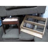 A Mahogany Piano Stool, with an upholstered top, together with pine wall shelves. (2)