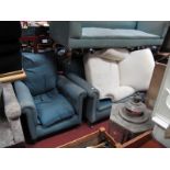A XIX Century Chesterfield Settee and Matching Armchair, both on tapering square legs terminating on