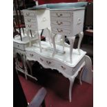 A XX Century White Painted Part Bedroom Suite, serpentine shaped dressing table, a pair of bedside