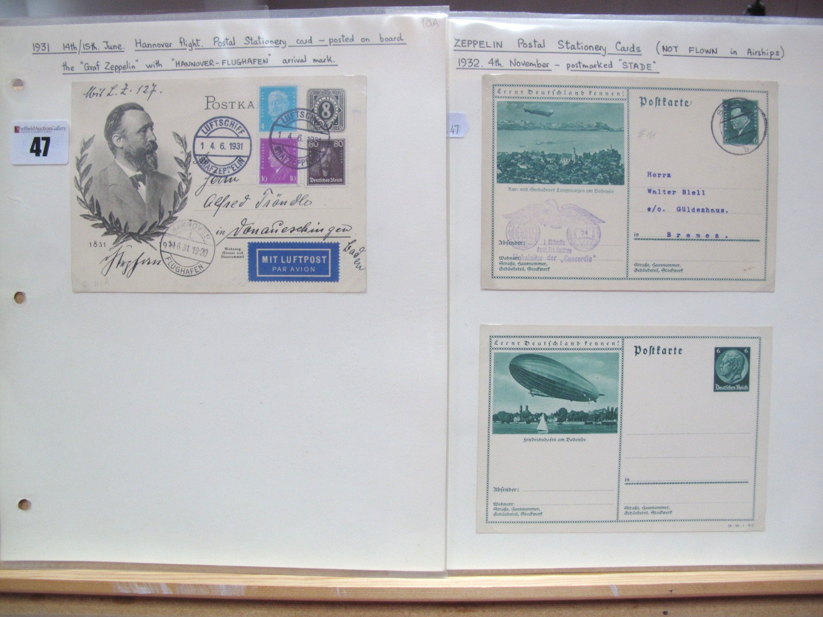 1931, 14th-15th June Graf Zeppelin LZ-127 Hanover Flight Postal Stationary Card, posted on board