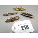 Three Stone Set Bar Brooches, of shaped design with textured detail; and another (4)