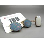 A Pair of Opal Doublet Earrings, each oval panel claw set, on unpierced screw fittings; A Single