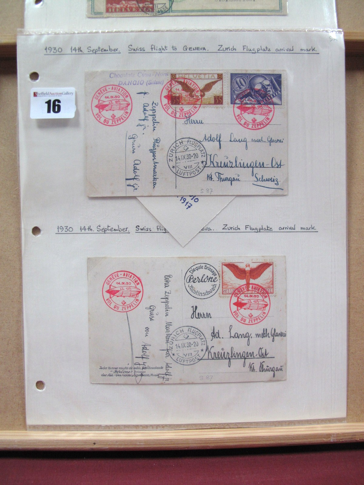 Two Graf Zeppelin Flown Cards. 1930 14th September Swiss Flight to Geneva, with Zurich airport