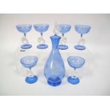 A Mid XX Century Vintage Bimini Werkstatte Cocktail Set, in pale blue, the footed baluster