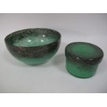 A Size V Shape AF Circular Bowl, mottled green with deep purple and aventurine, 22.5cms diameter;