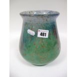A Possibly Monart Shape RA Vase, purple whorls on a blue, green, aventurine and bubble inclusion
