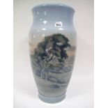 A Royal Copenhagen Floor Vase, by N.M. Plum, of inverted baluster form, decorated with a rural scene