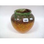 A Size VI Shape A.395 Vase, orange and yellow mottled with aventurine, green and red border, paper