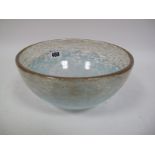 A Size VI Shape AF Circular Bowl, mottled light blue with aventurine border, paper label, 19.9cms
