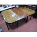 A Late XVIII Century Mahogany 'D' End Dining Table, on moulded tapering legs, with one extra leaf,