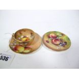 A Late XX Century Royal Worcester China Cabinet Cup and Saucer, printed and gilt with fruit on