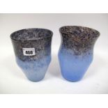 A Size VII Shape OD Vase, mottled blue with purple and aventurine rim, paper label; Another,