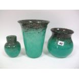 A Size X Shape N Small Baluster Vase, mottled green with purple and aventurine rim, paper label,