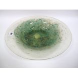 A Size III+ Shape DF Shallow Bowl with Broad Rim, blue fish design on an aventurine and mottled