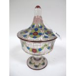 An Early XX Century Continental Enamelled Glass Circular Pedestal Bowl and Cover, in the manner of