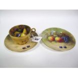 A Royal Worcester China Trio, painted and gilt with fruit on a naturalistic ground, signed W.H.