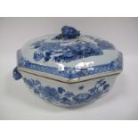 A Chinese Porcelain Octagonal Tureen and Cover, blue and white painted with garden scenes, the