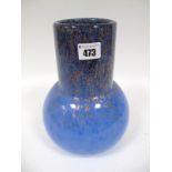 A Possibly Monart, Size VI6 Shape IA Vase, mottled blue with dark blue and aventurine border, 24.