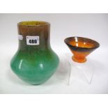 A Size X Shape MB. 68 Small Flared Circular Pedestal Vase, orange and yellow mottled with darker