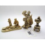 A Late XIX Century Japanese Ivory Okimono, as a flamboyant robed figure standing on a turtle,