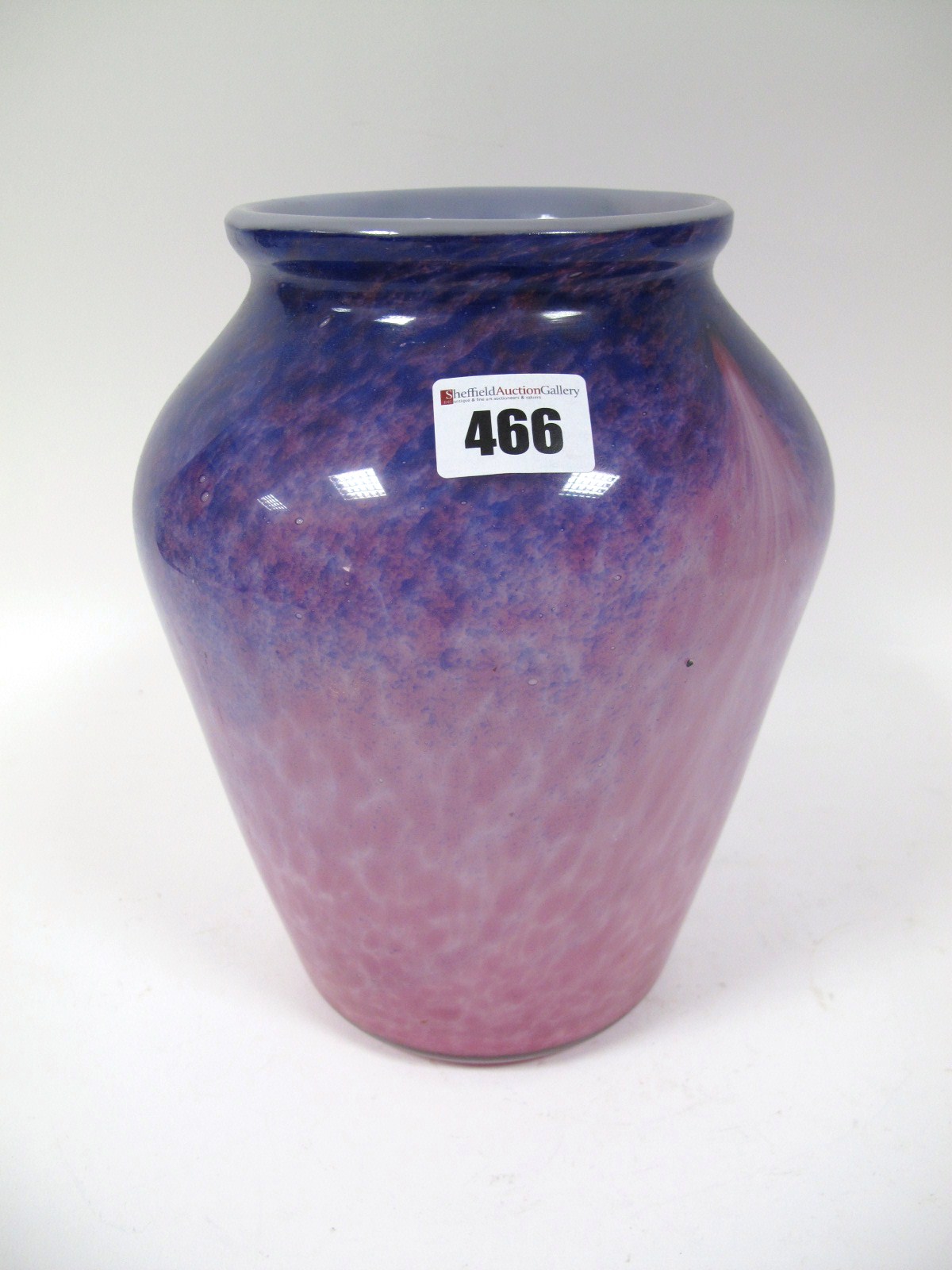 A Size VI Shape F.42B Vase, with intermittent drawn up pink whorls on a lavender and pink mottled