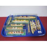 Twelve Waterline Ship Models, all made from wood and painted, all appear to be to scale, including