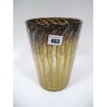 A Size VII+ Shape OE Vase, of pulled up yellow stripe design, with brown and mica rim, 22.3cms