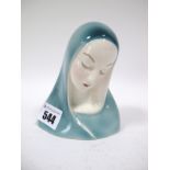 A Goldscheider Pottery Bust of the Madonna, printed mark and impressed numeral 725 to the underside,