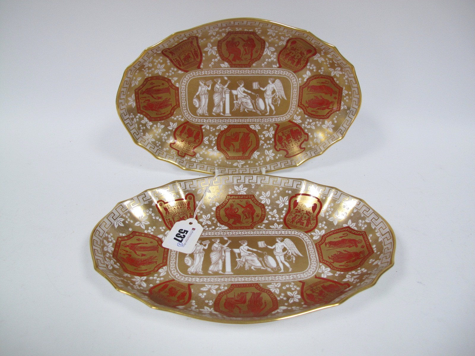 A Pair of Late XIX Century Spode Copeland China Fruit Dishes, of shaped oval form, printed and