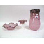 A Baluster Vase, mottled pink base, deep mauve aventurine flecked to neck, 25.5cms high; A