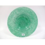 A Size IV+ Shape DF. 116A Circular Rimmed Dish, mottled green with bubble inclusions, part paper