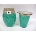 A Size VII Shape MF Vase, mottled green with aventurine rim, 20cms high; Another, possibly Monart,