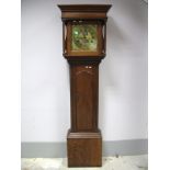 An XVIII Century Longcase Clock, the hood with stepped cornice, turned supports and square door to